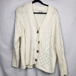 Dex Womens Sweater Knit Pullover VNeck Sweater with Buttons Long Sleeve White XL